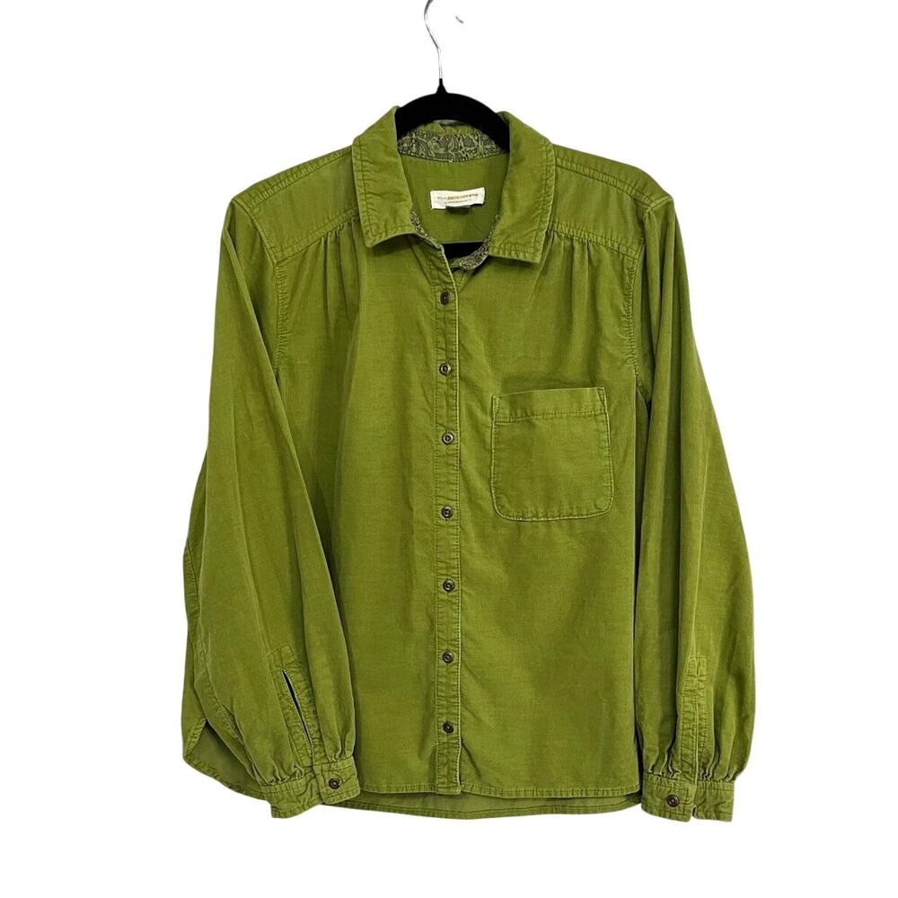 Pilcro Anthropologie Sigourney Womens Medium Green Corduroy Button Up Shirt